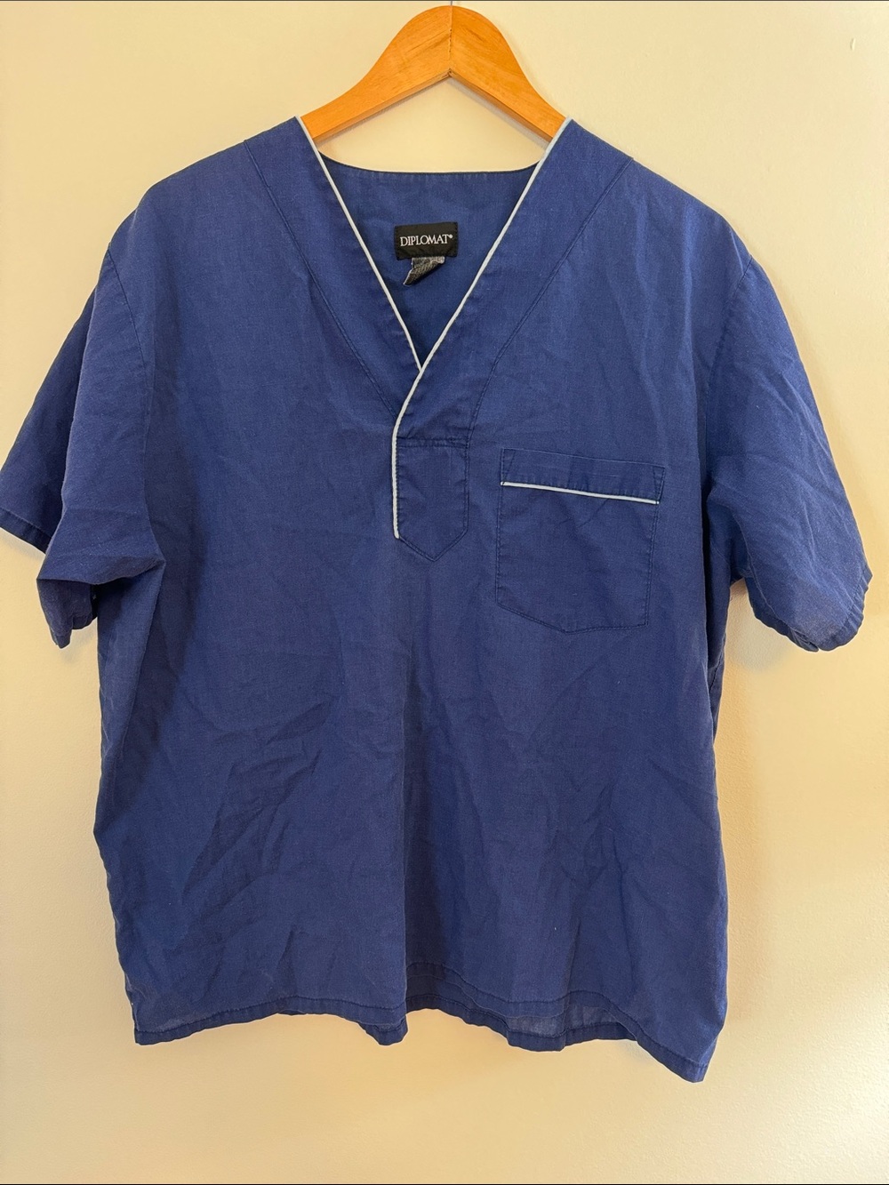 ✅ VINTAGE Diplomat Short Sleeve V-Neck Vee Neck Pocket Tee T Shirt Large -Blue